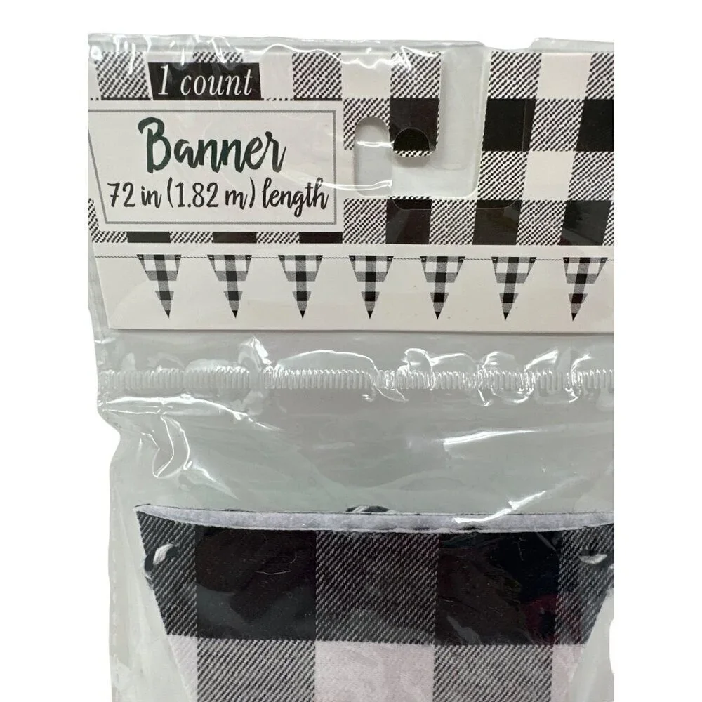 Black White Buffalo Plaid Banner 72in Checkered Triangle Garland Farmhouse Decor